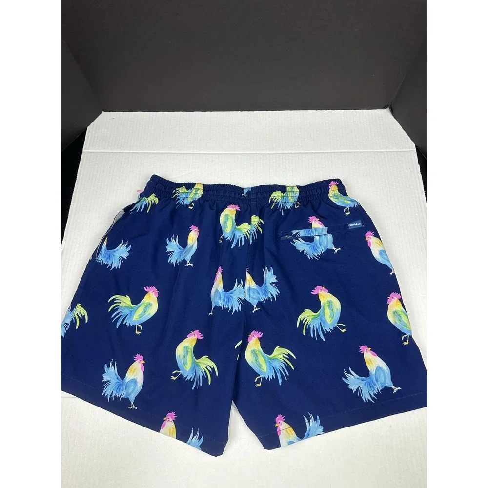 Chubbies Swim Trunks Mens XL Blue Rooster Fowl Play 5.5